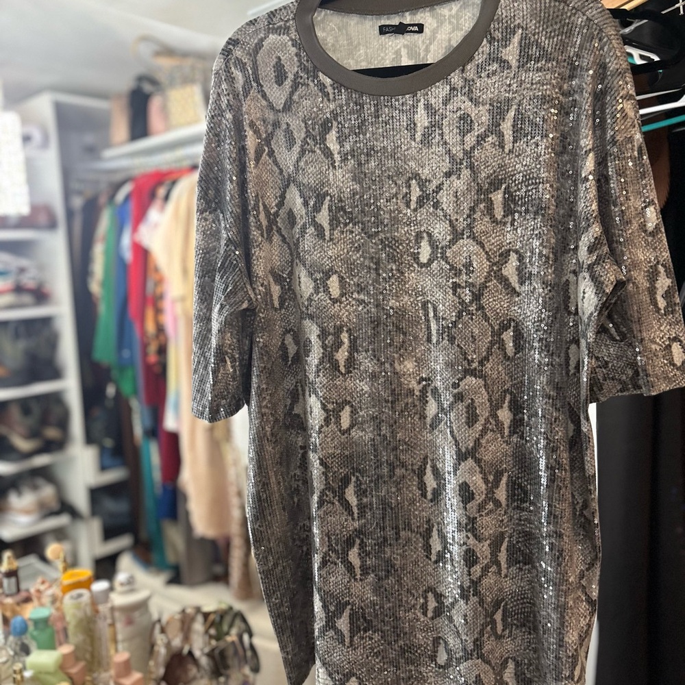 Fashion Nova Gray Snake Print Mini Dress